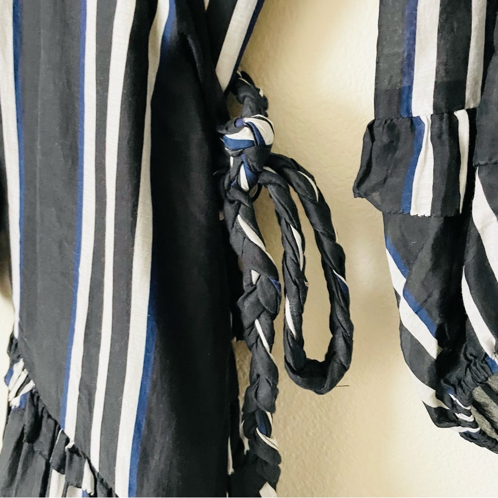 Apiece Apart New York SMALL Zarza Ruffle Wrap mini dress in Prado Stripe - Picture 6 of 7